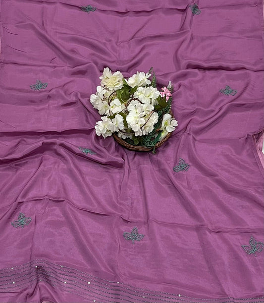 क्रेप गुलाबी सूट संग्रह / हाथ से पेंट किए गए सूट