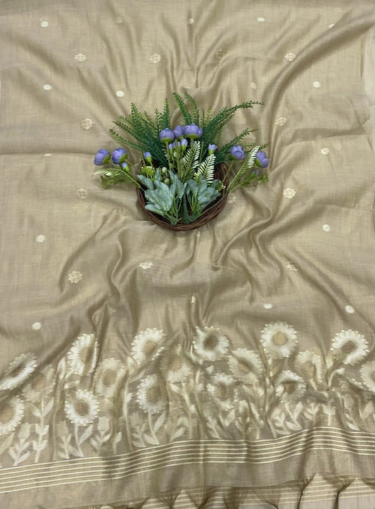263B Mul Chanderi Beige Suit Fabric/ CKC Mul Cotton