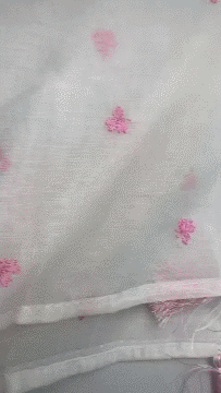 506B Mul Cotton Off White With Pink suit Fabric/ CKC Mul Cotton