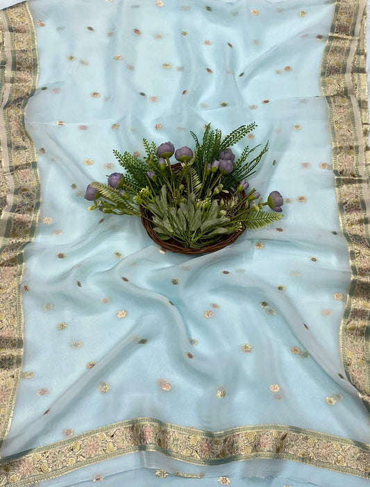 326B Organza Sky Blue suits Fabric/ CKC Partywear Collection