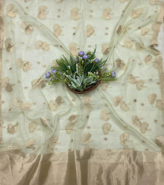 407B Brocade Banarasi Crepe Mint Green Suit Fabric / CKC Banarasi Edit