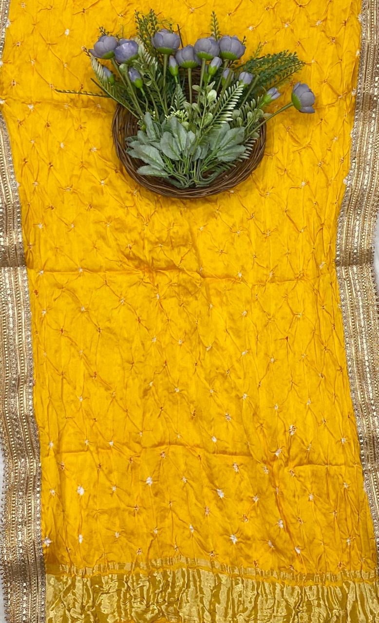 791D GAJJI SILK YELLOW WITH WHITE SUIT FABRIC / CKC JAIPURI SUITS
