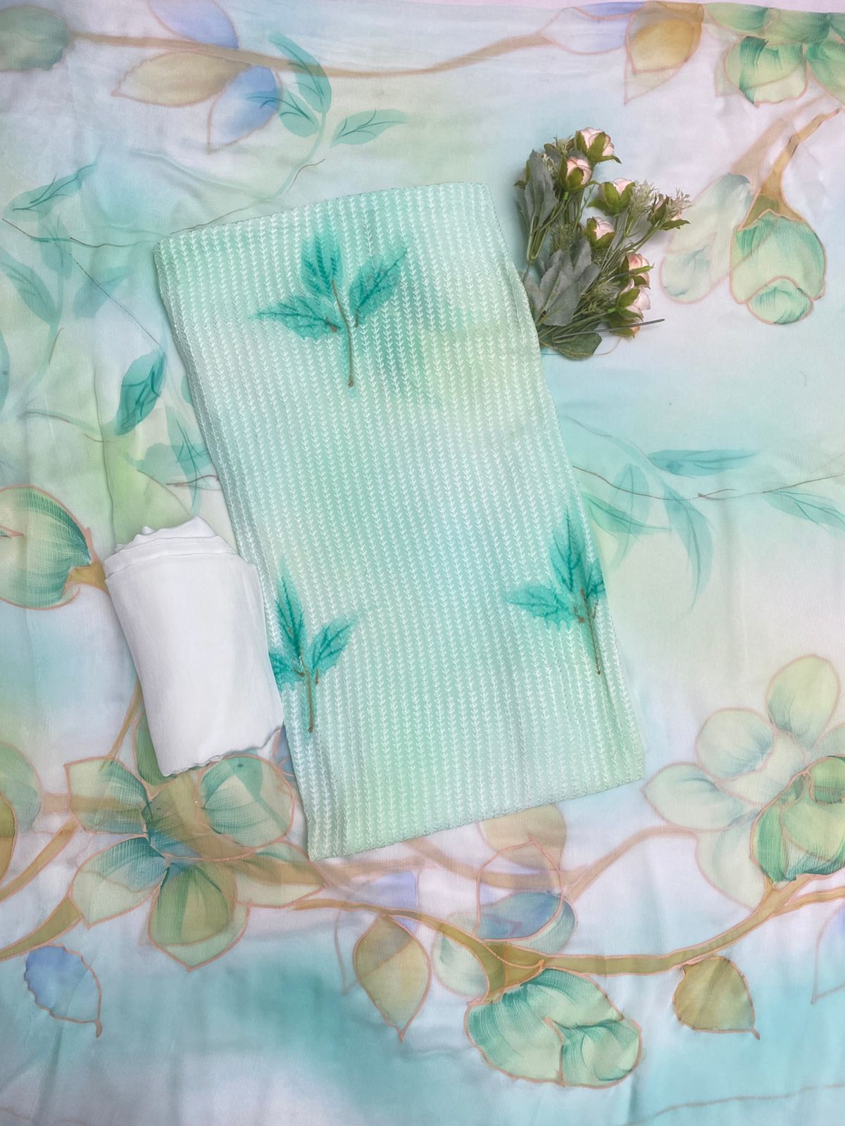Georgette Light Sea Green Suit Fabric / Summer Elegance
