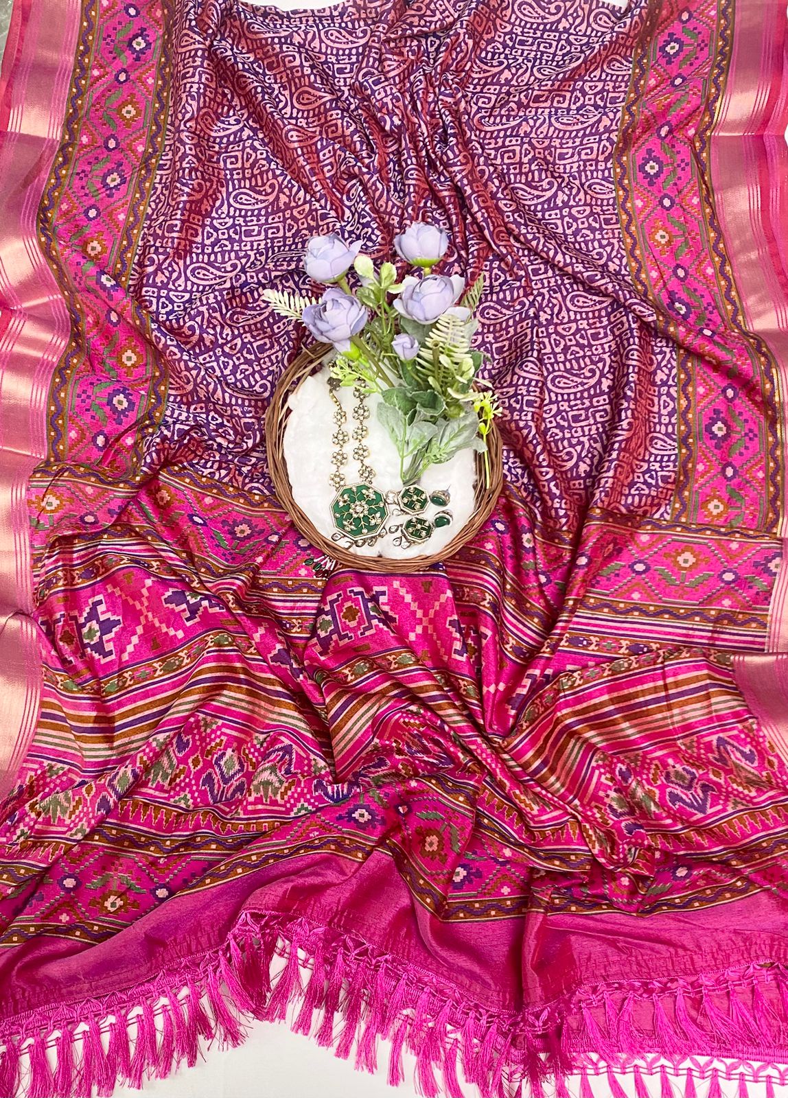 Patola Silk Magenta With Purple Suit Fabric / Summer Elegance