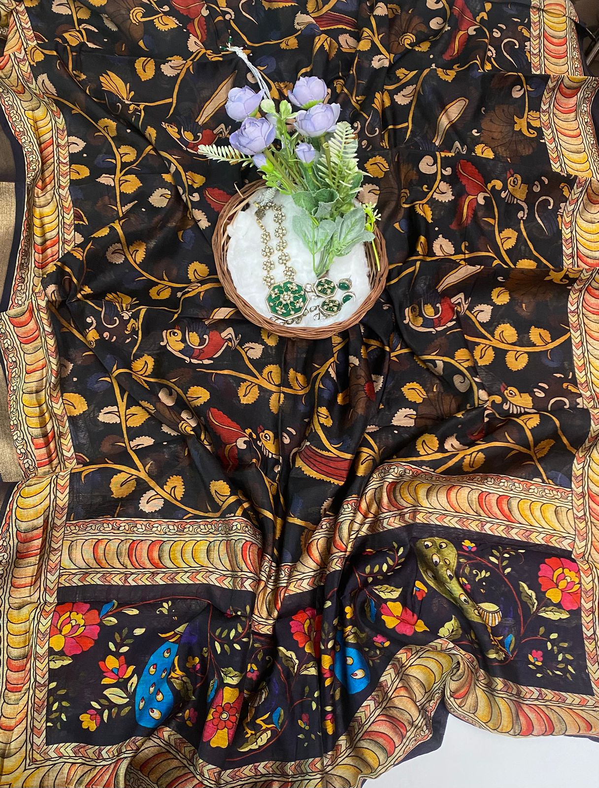 Maheshwari Mehndi Green With Black Suit Fabric / Festive Vibe