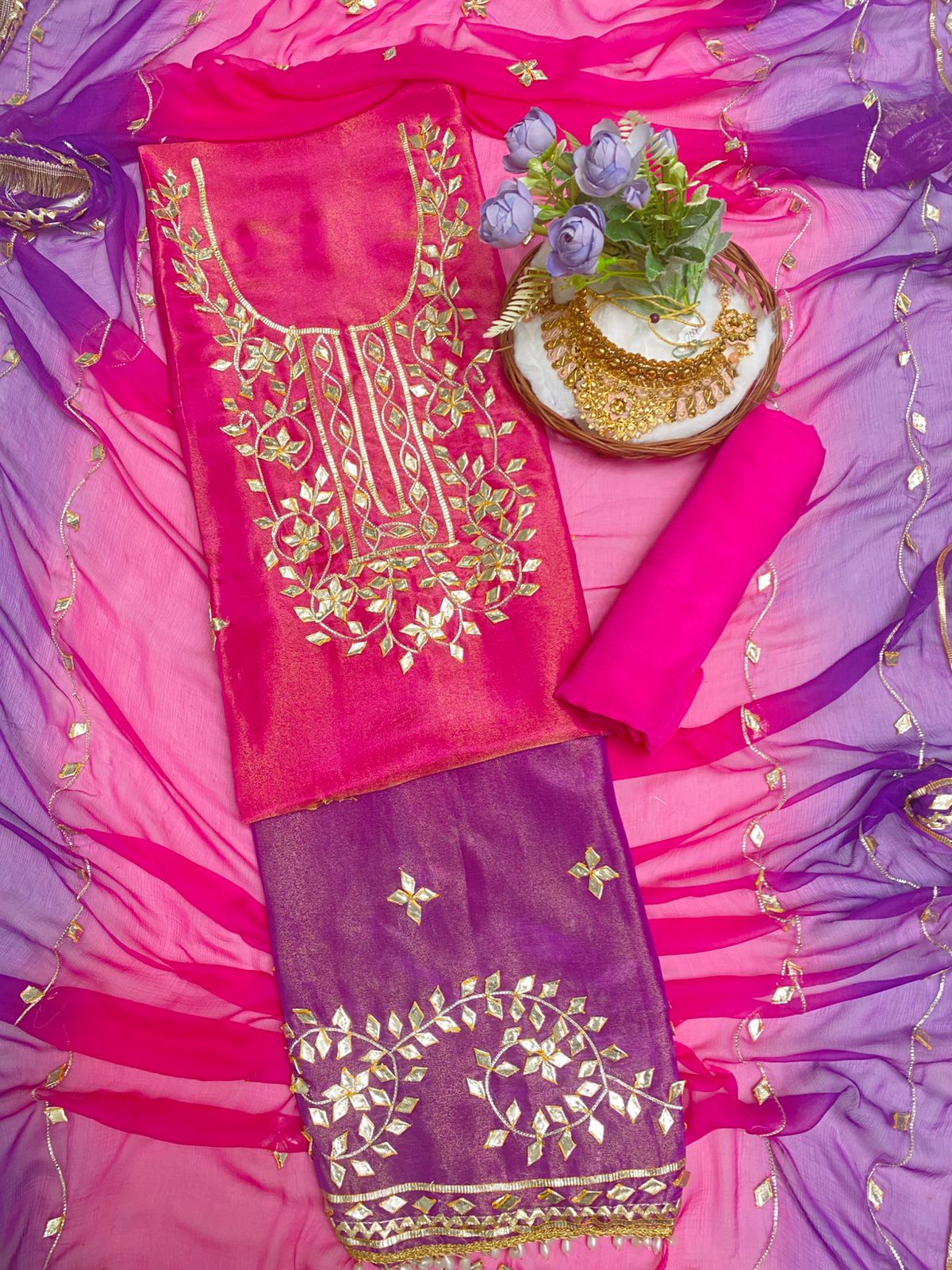 Shimmer Magenta With Purple Suit Fabric / Festive Vibe