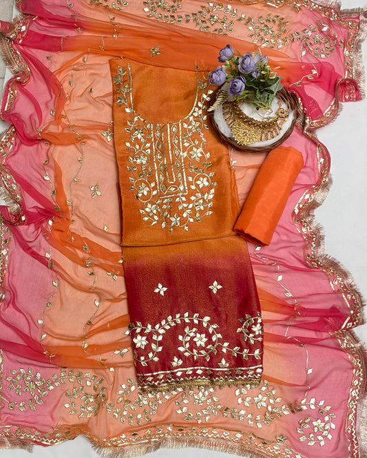 Shimmer Orange With Carrot Suit Fabric / Festive Vibe