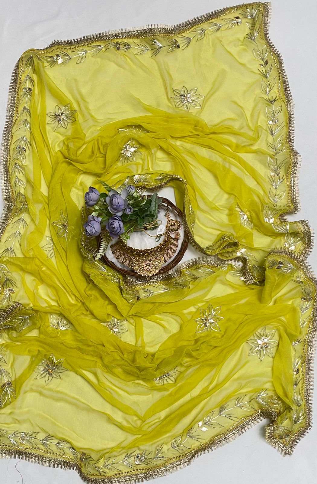 Satin Organza Lemon Green Suit Fabric / Festive Vibe