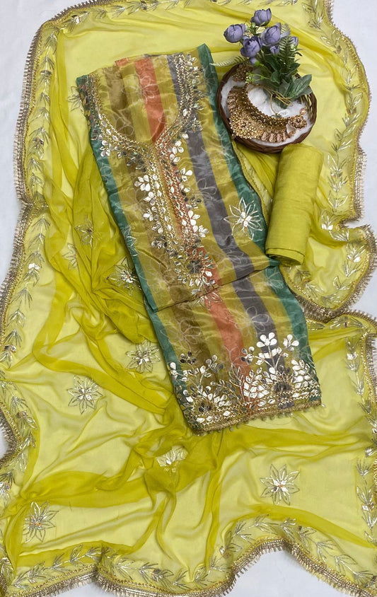 Satin Organza Lemon Green Suit Fabric / Festive Vibe