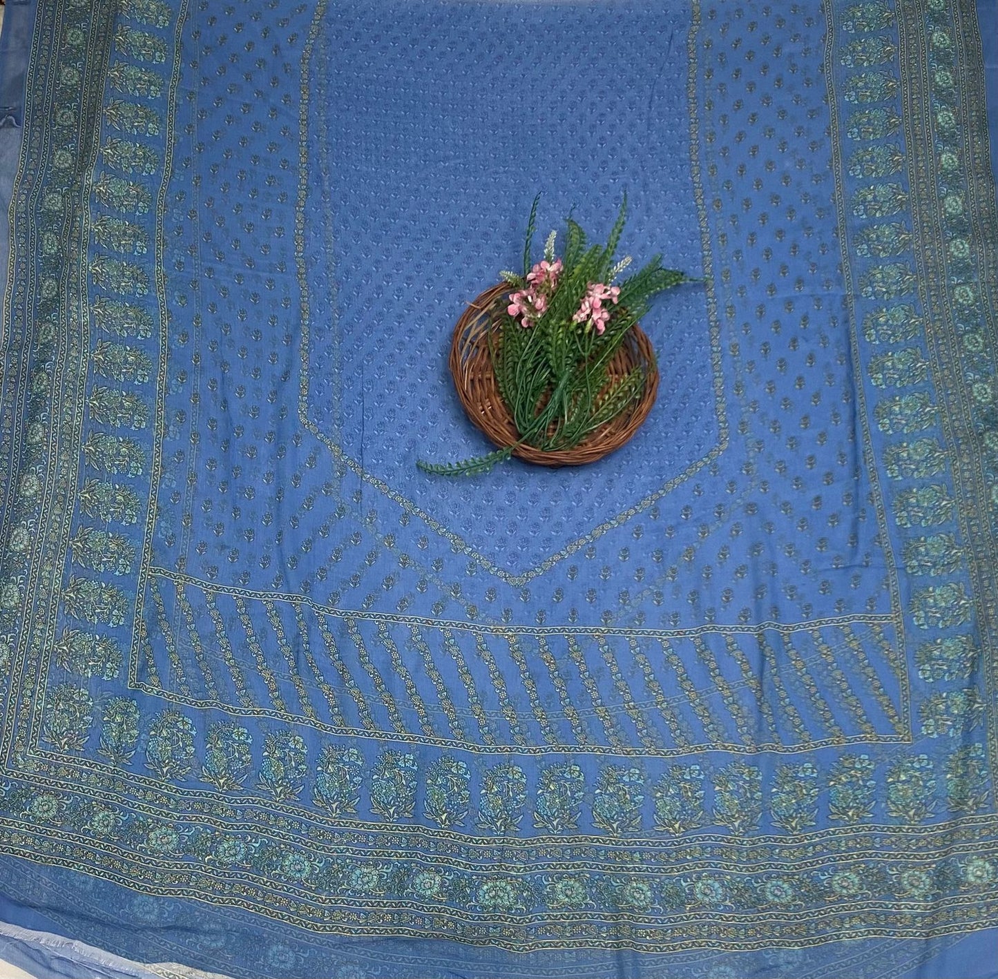 Crepe Blue Suit Fabric / Phoolon Ka Ghar