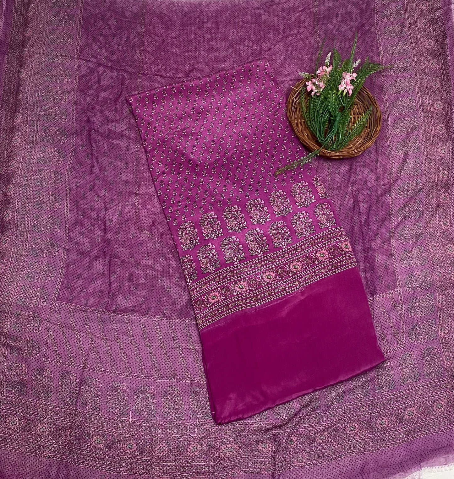 Crepe Wine Suit Fabric / Phoolon Ka Ghar