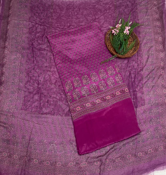 Crepe Wine Suit Fabric / Phoolon Ka Ghar