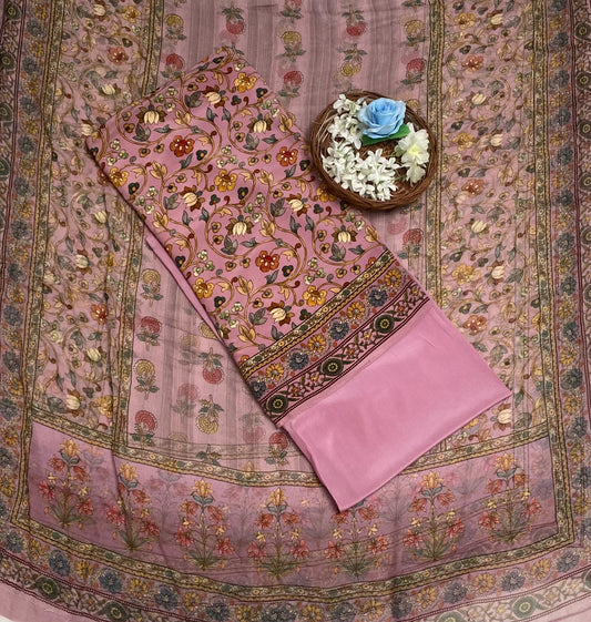 Crepe Dusty Pink Suit Fabric / Phoolon Ka Ghar