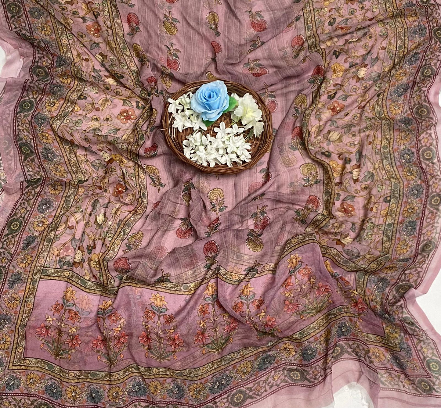 Crepe Dusty Pink Suit Fabric / Phoolon Ka Ghar