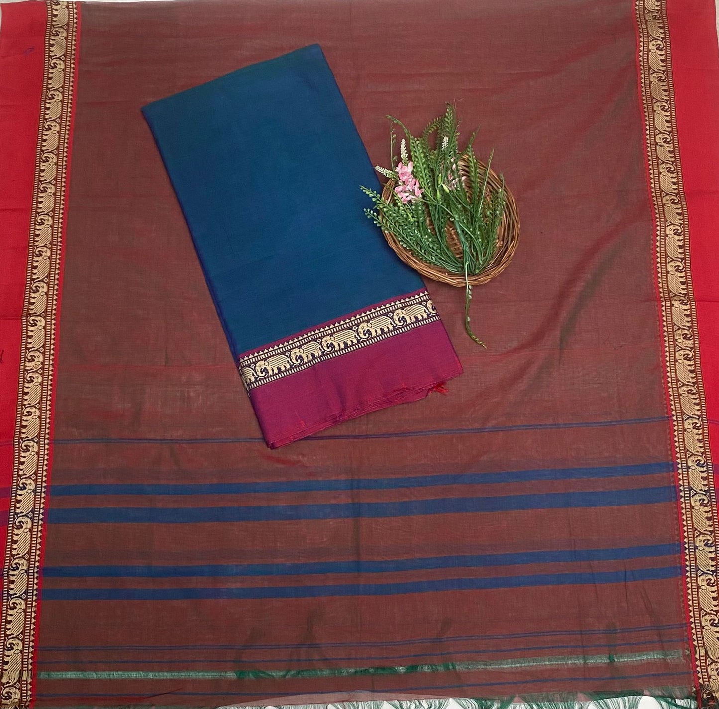 Handloom Cotton Peocack Blue Suit Fabric / Cotton Bazaar