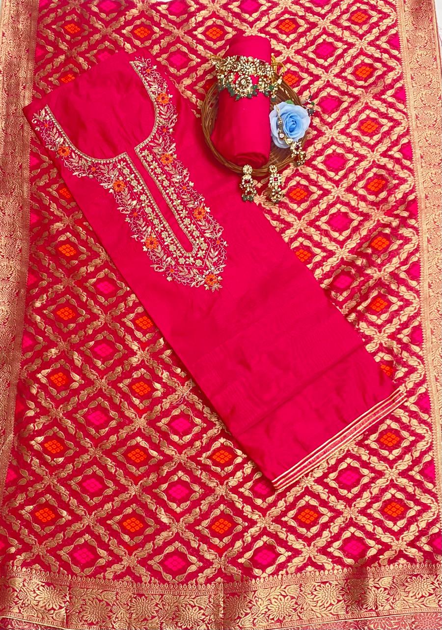 Chanderi Magenta Suit Fabric / Festive Vibe