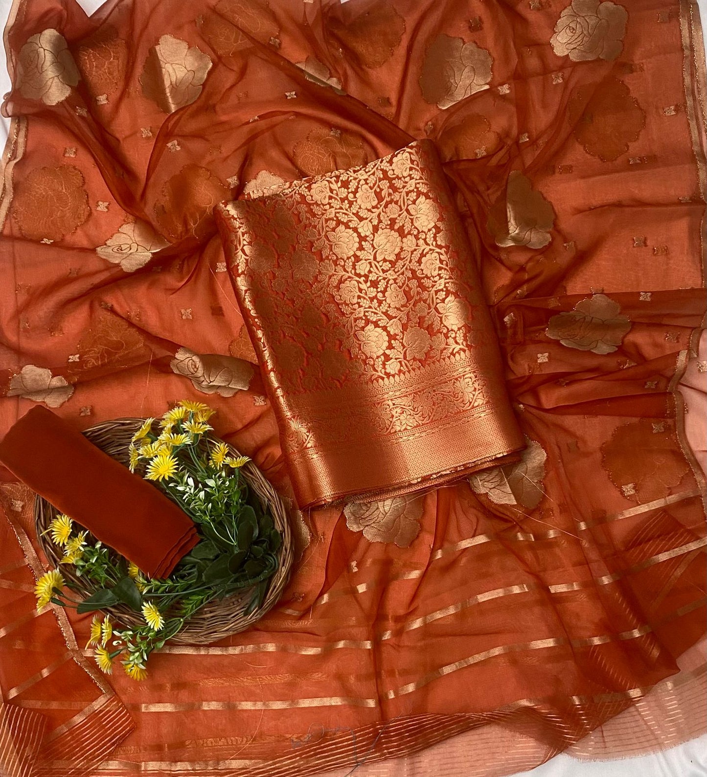 Brocade Brown Suit Fabric / Banarasi Baithak