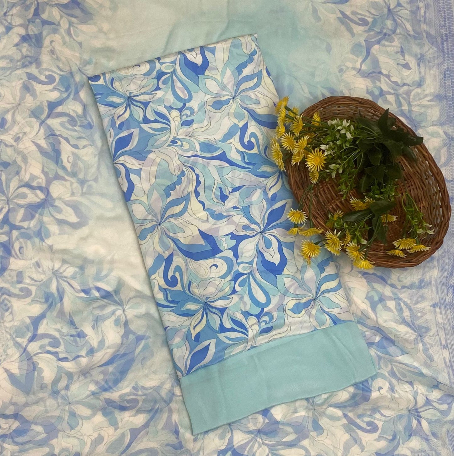 Crepe Ice Blue Suit Fabric / Phoolon Ka Ghar