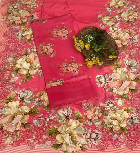 Chinon Carrot Pink Suit Fabric / Phoolon Ka Ghar