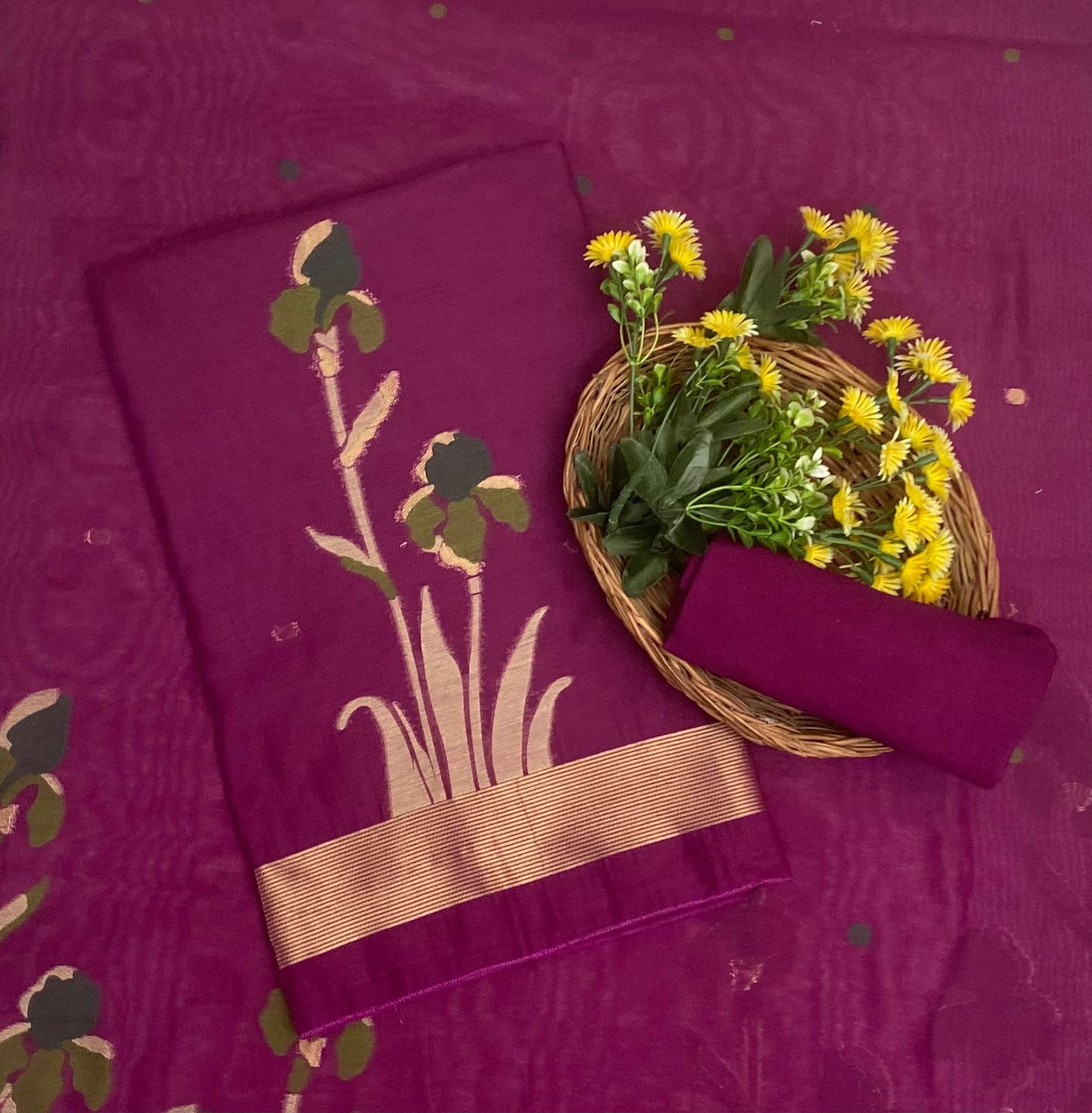 Jamdani Wine Suit Fabric / Jamdani Suits