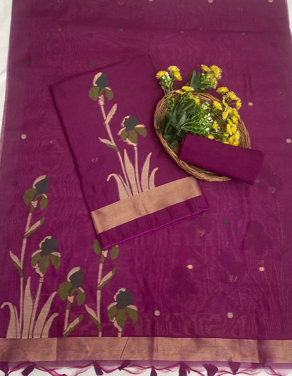 Jamdani Wine Suit Fabric / Jamdani Suits