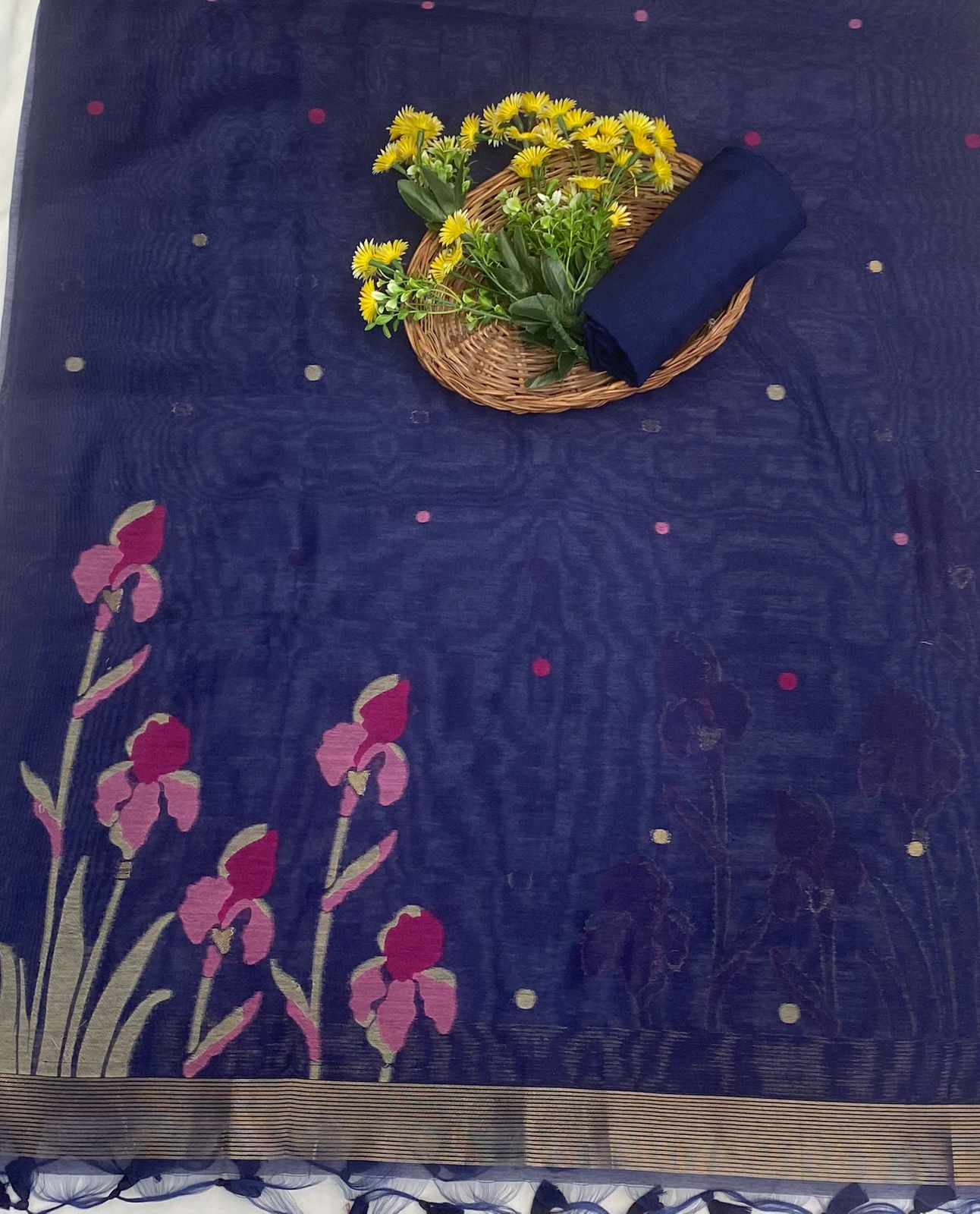 Jamdani Navy Blue Suit Fabric / Jamdani Suits