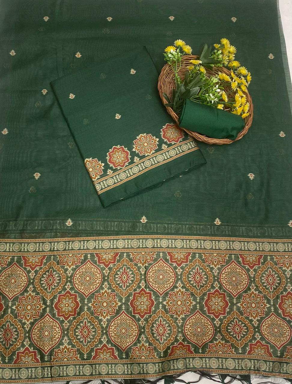 Jamdani Dark Green Suit Fabric / Jamdani Suits