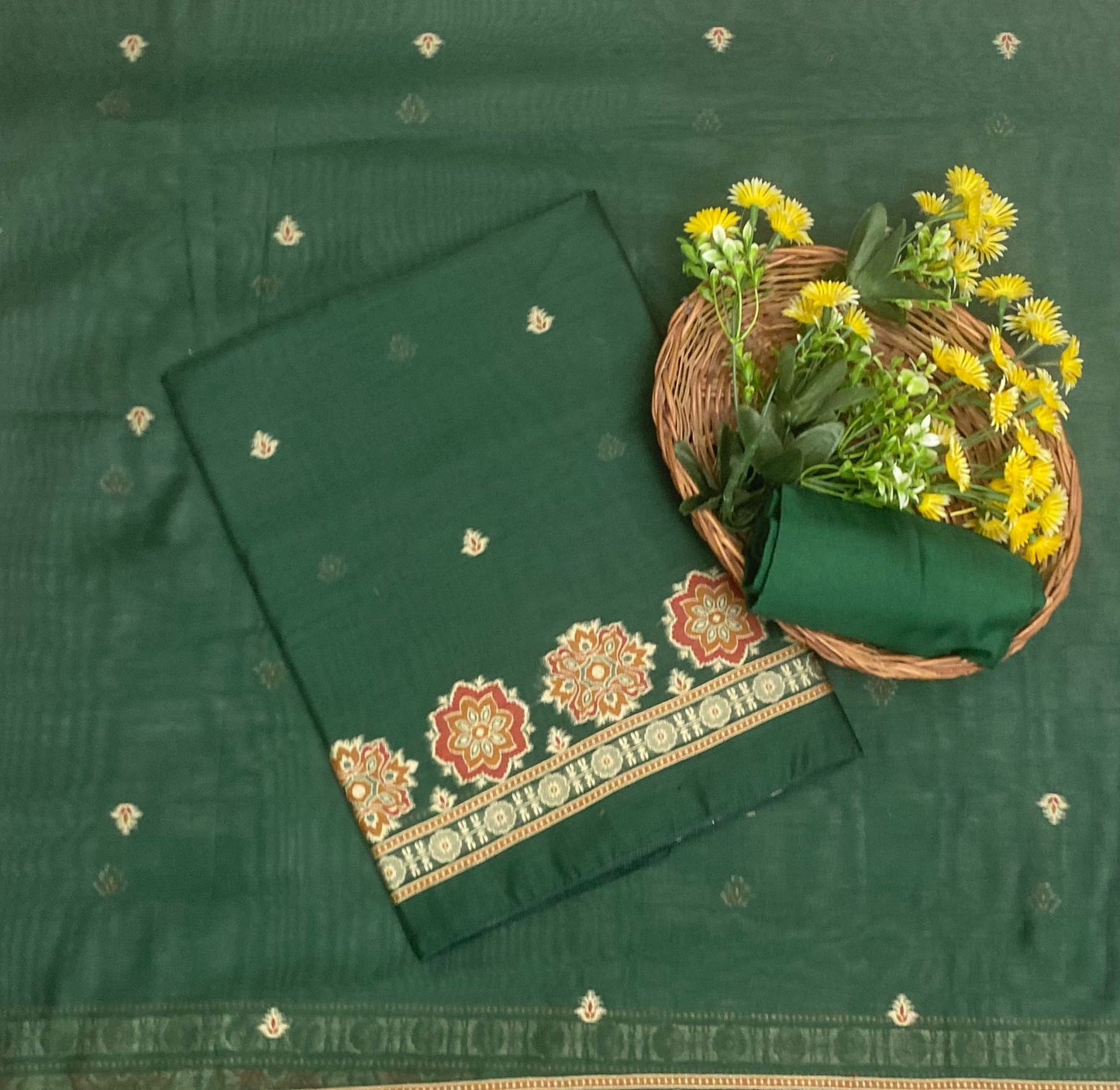 Jamdani Dark Green Suit Fabric / Jamdani Suits