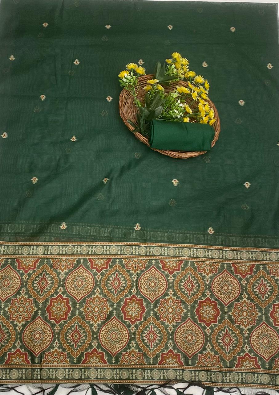 Jamdani Dark Green Suit Fabric / Jamdani Suits