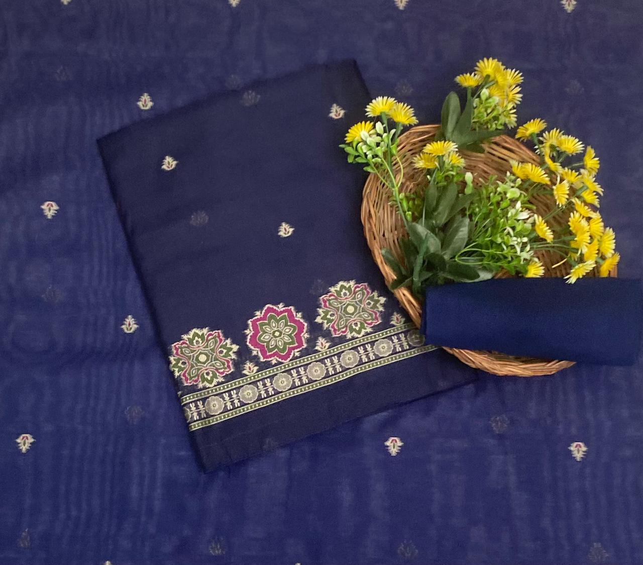 Jamdani Navy Blue Suit Fabric / Jamdani Suits