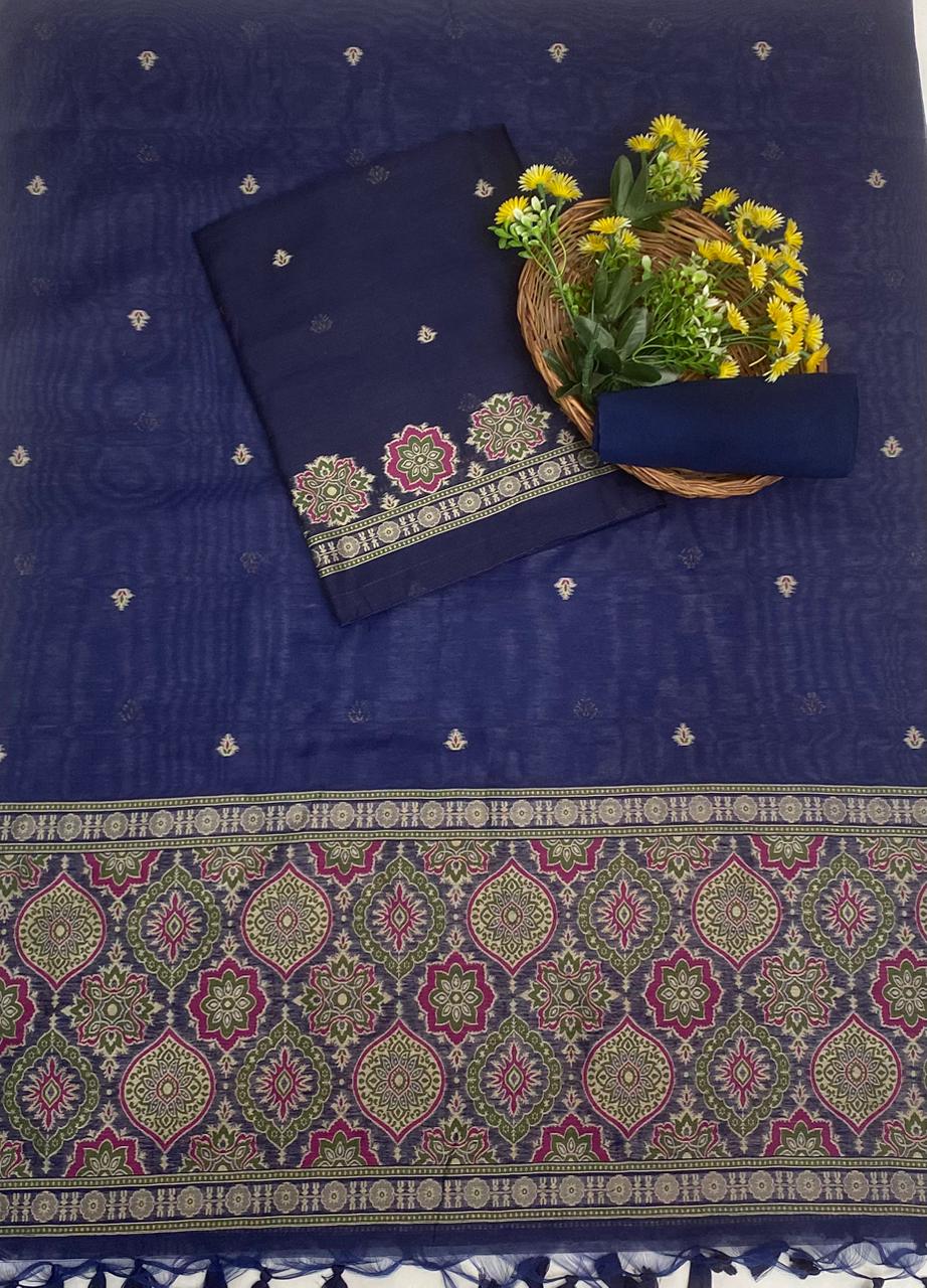 Jamdani Navy Blue Suit Fabric / Jamdani Suits
