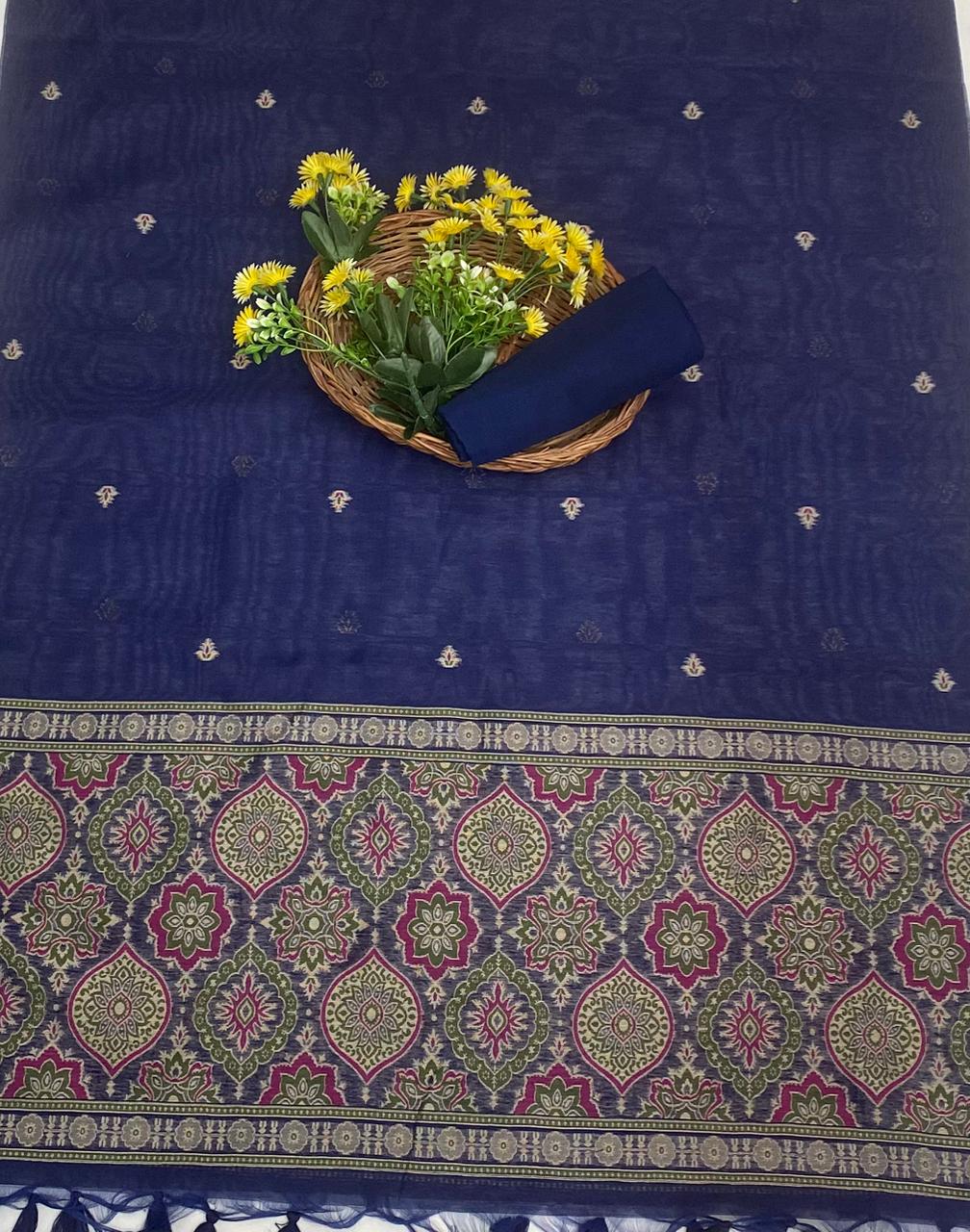 Jamdani Navy Blue Suit Fabric / Jamdani Suits
