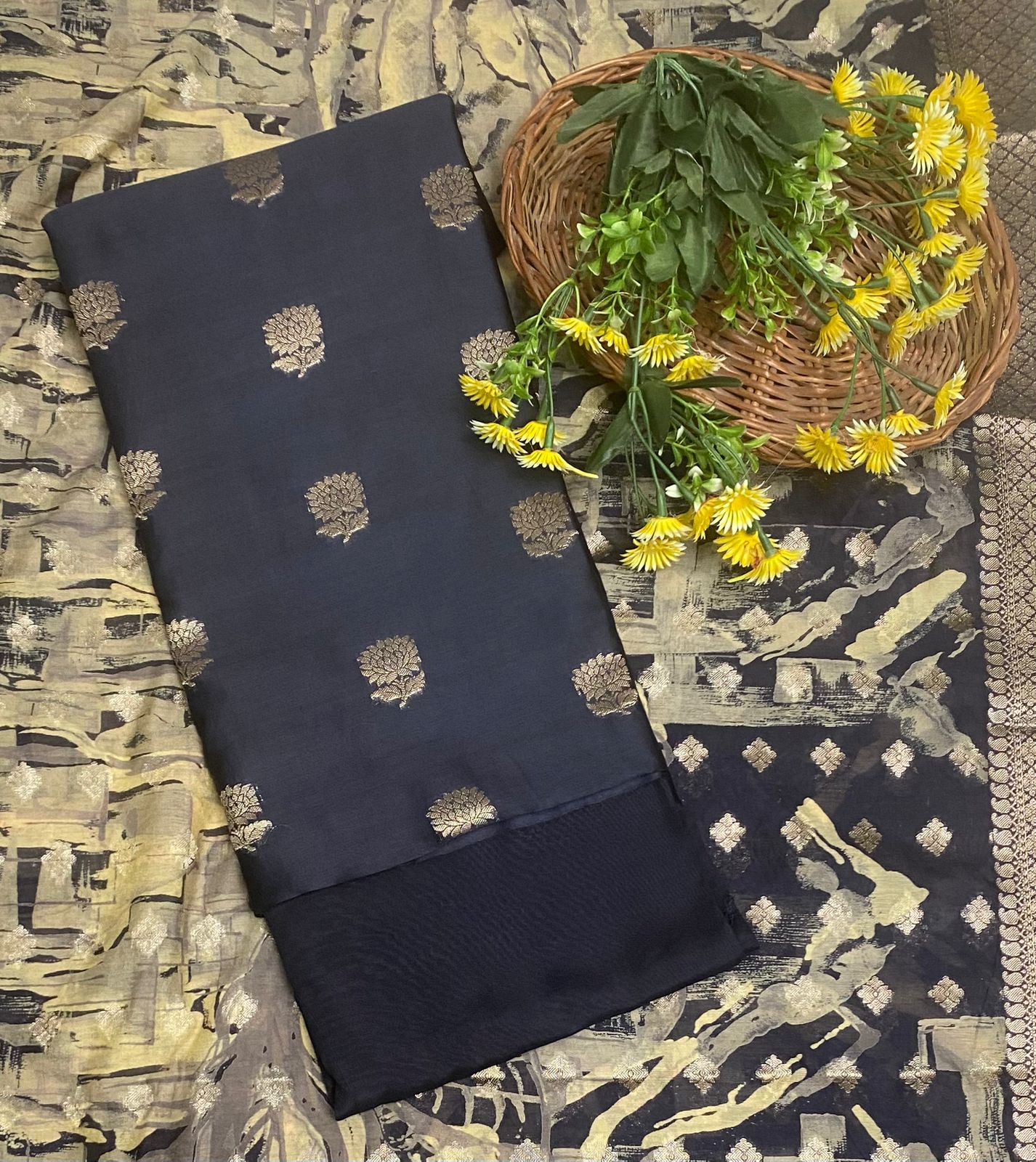 Pure Maheshwari Black Suit Fabric / Maheshwari Suits