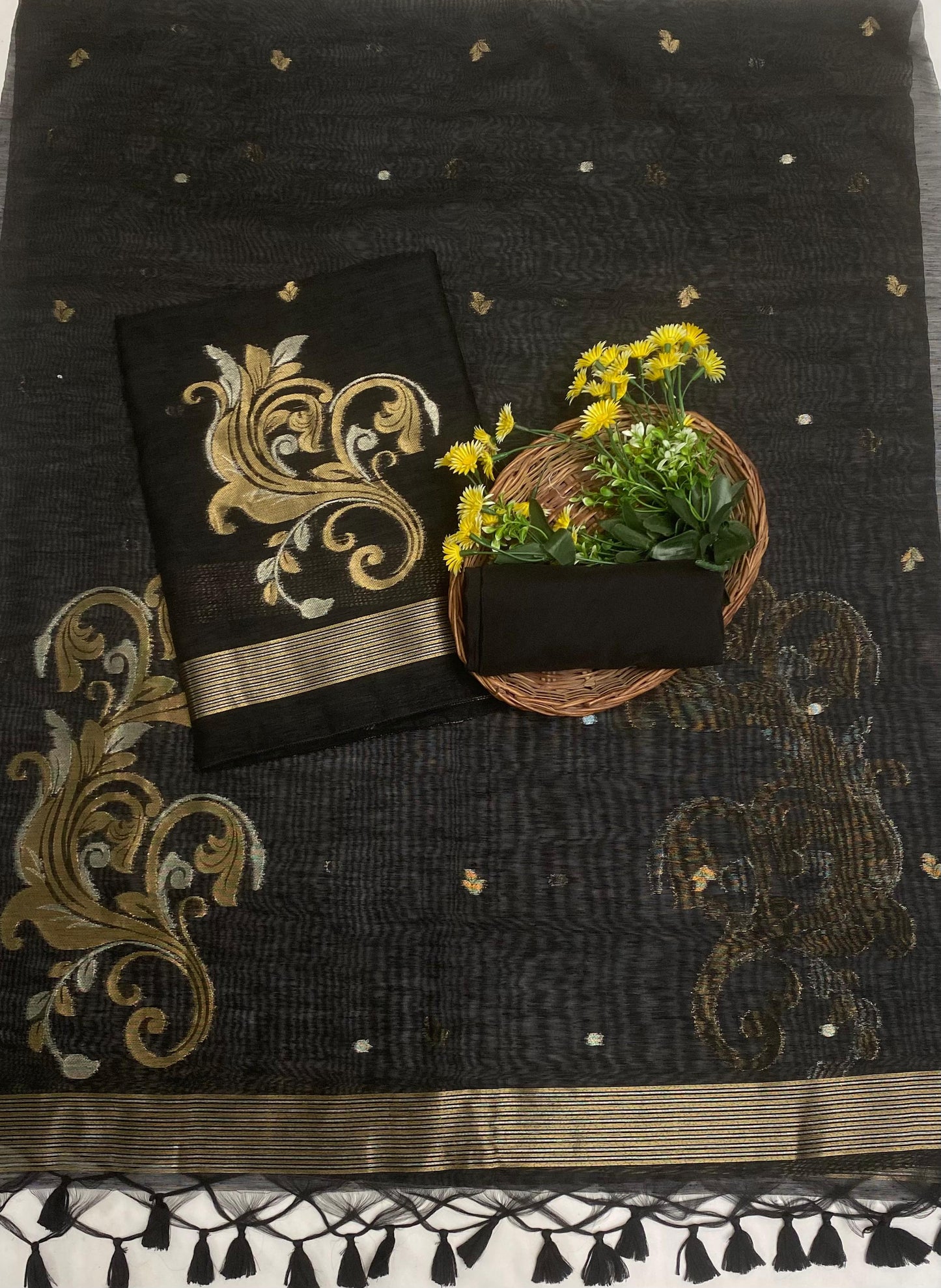 Jamdani Black Suit Fabric / Jamdani Suits