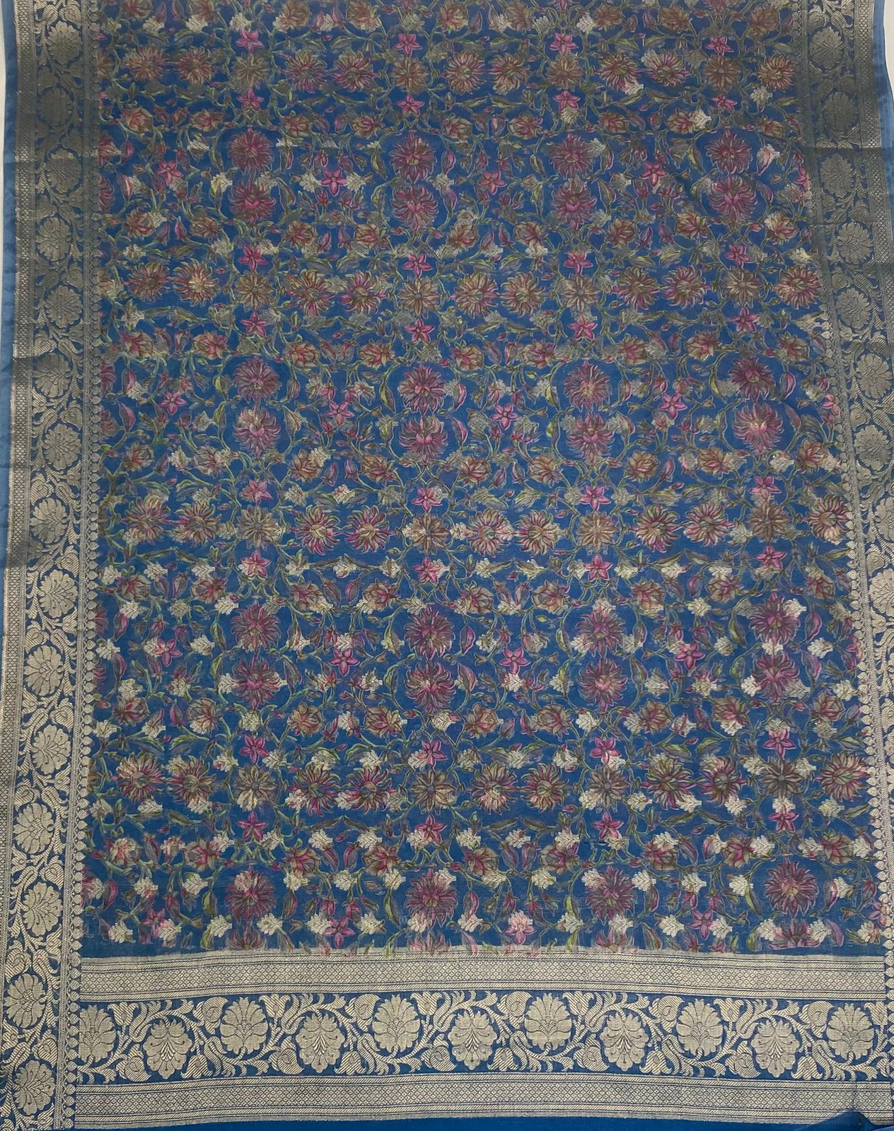 Pure Maheshwari Navy Blue Suit Fabric / Festive Vibe