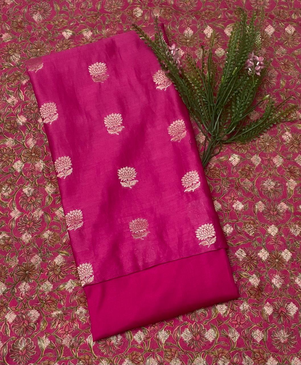 Pure Maheshwari Magenta Suit Fabric / Festive Vibe
