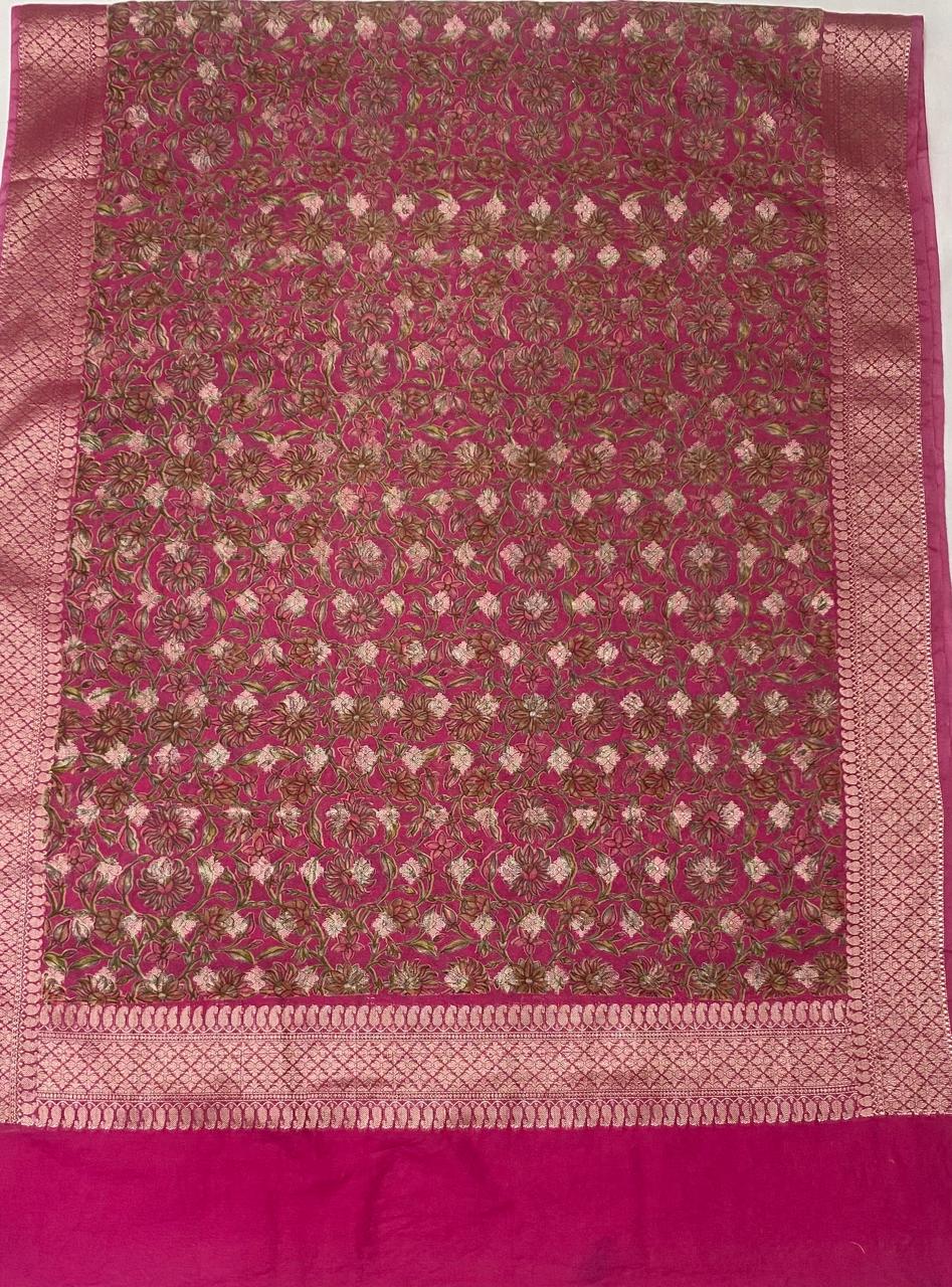 Pure Maheshwari Magenta Suit Fabric / Festive Vibe