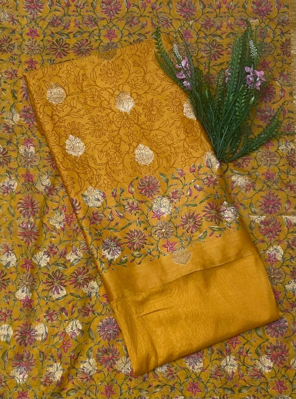 Pure Maheshwari Mustard Suit Fabric / Festive Vibe