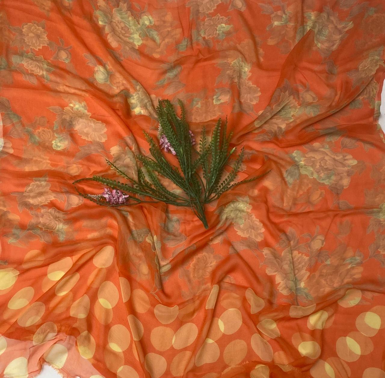 Crepe Polka Orange Suit Fabric/ Polka Story