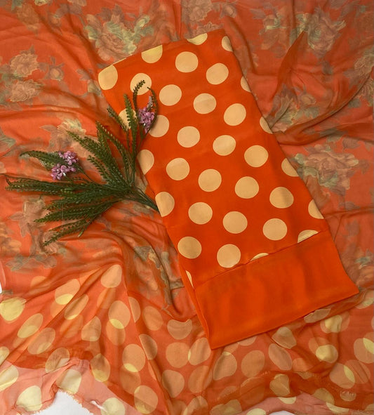 Crepe Polka Orange Suit Fabric/ Polka Story