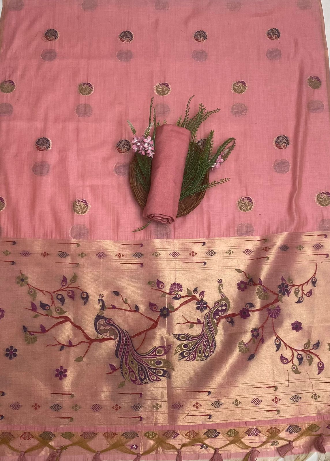 Jamdani Peach Pink Suit Fabric / Jamdani Suits