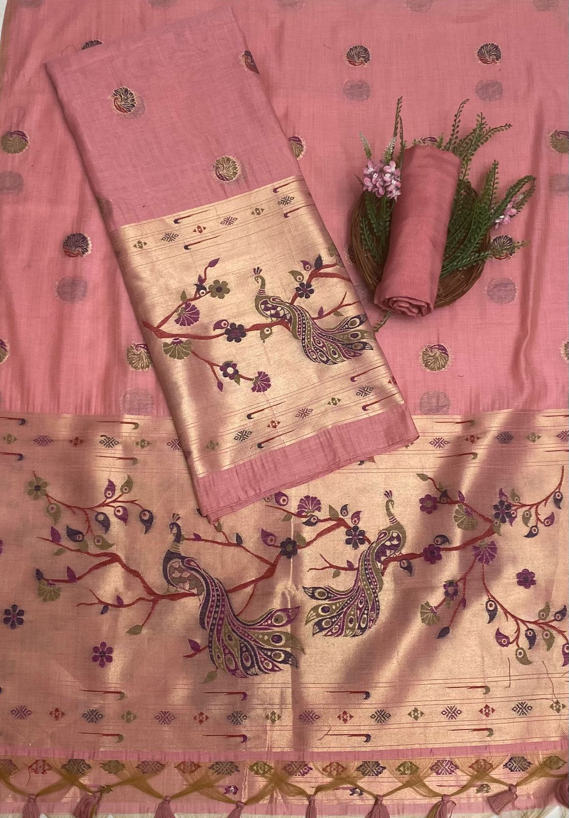 Jamdani Peach Pink Suit Fabric / Jamdani Suits
