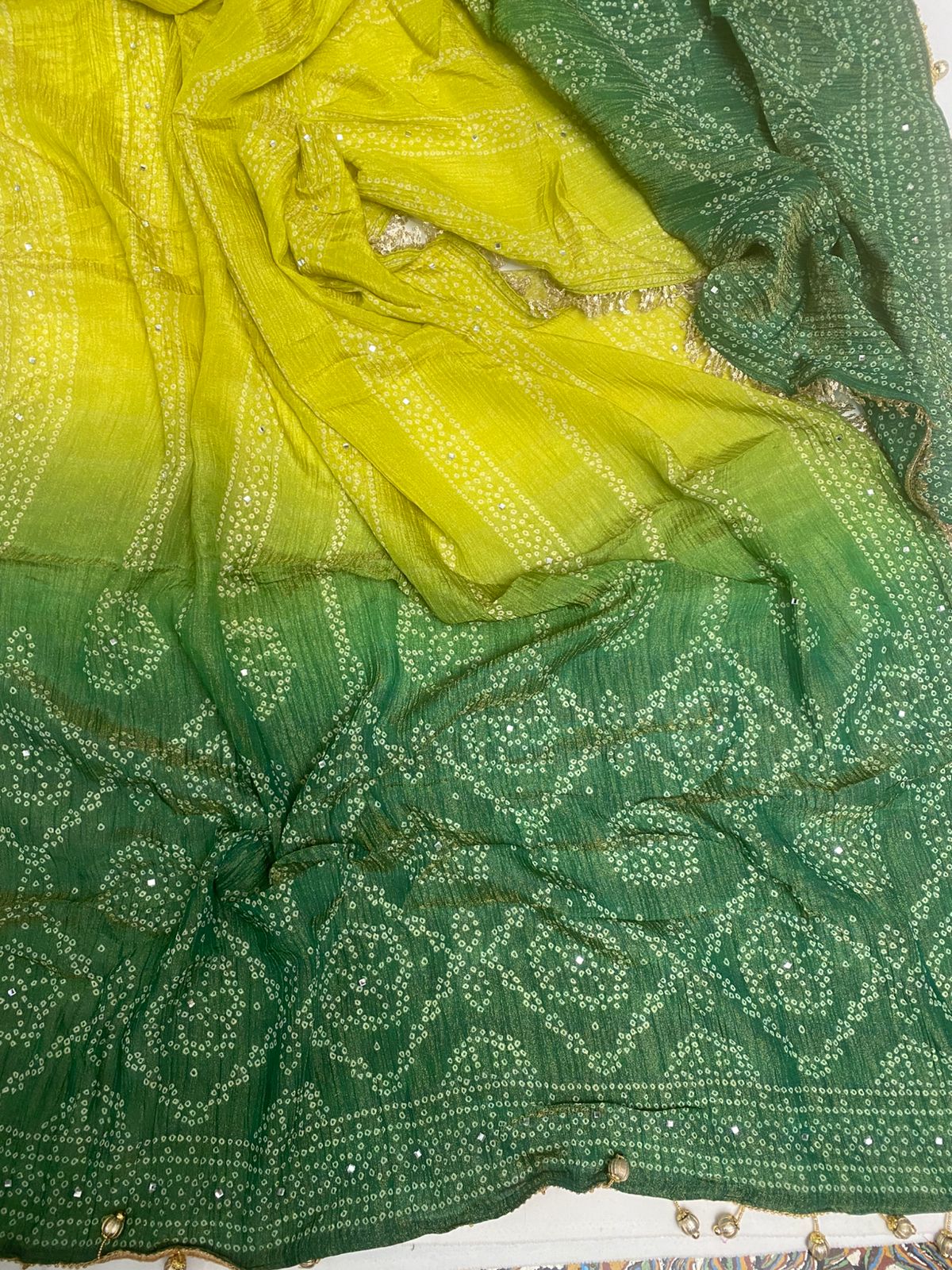 Crush Shimmer Green With Dark Green Suit Fabric/ Karwachauth Collection