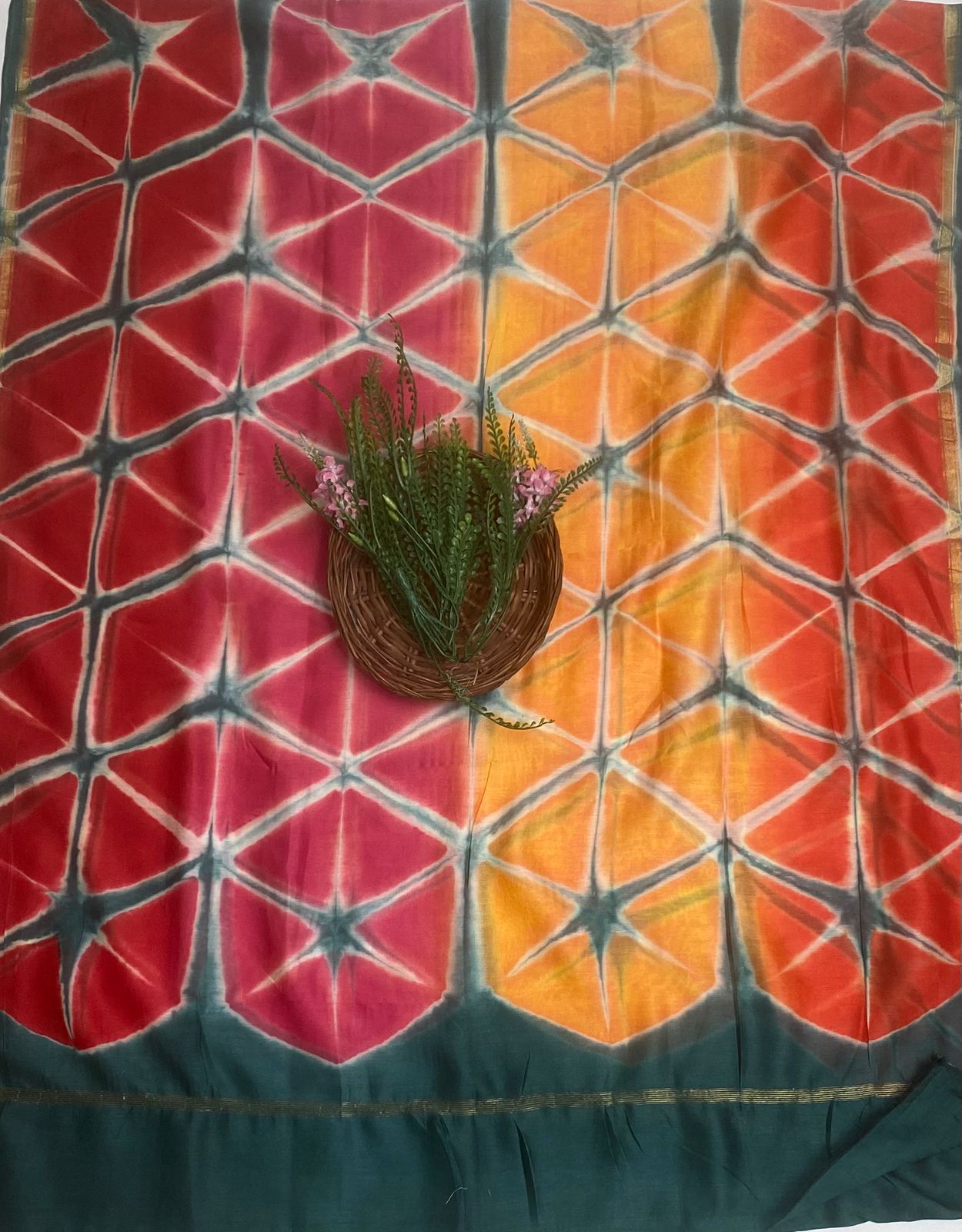 Pure Maheshwari Peacock Green Suit Fabric / Festive Vibe