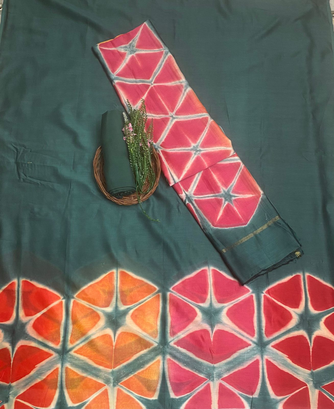 Pure Maheshwari Peacock Green Suit Fabric / Festive Vibe