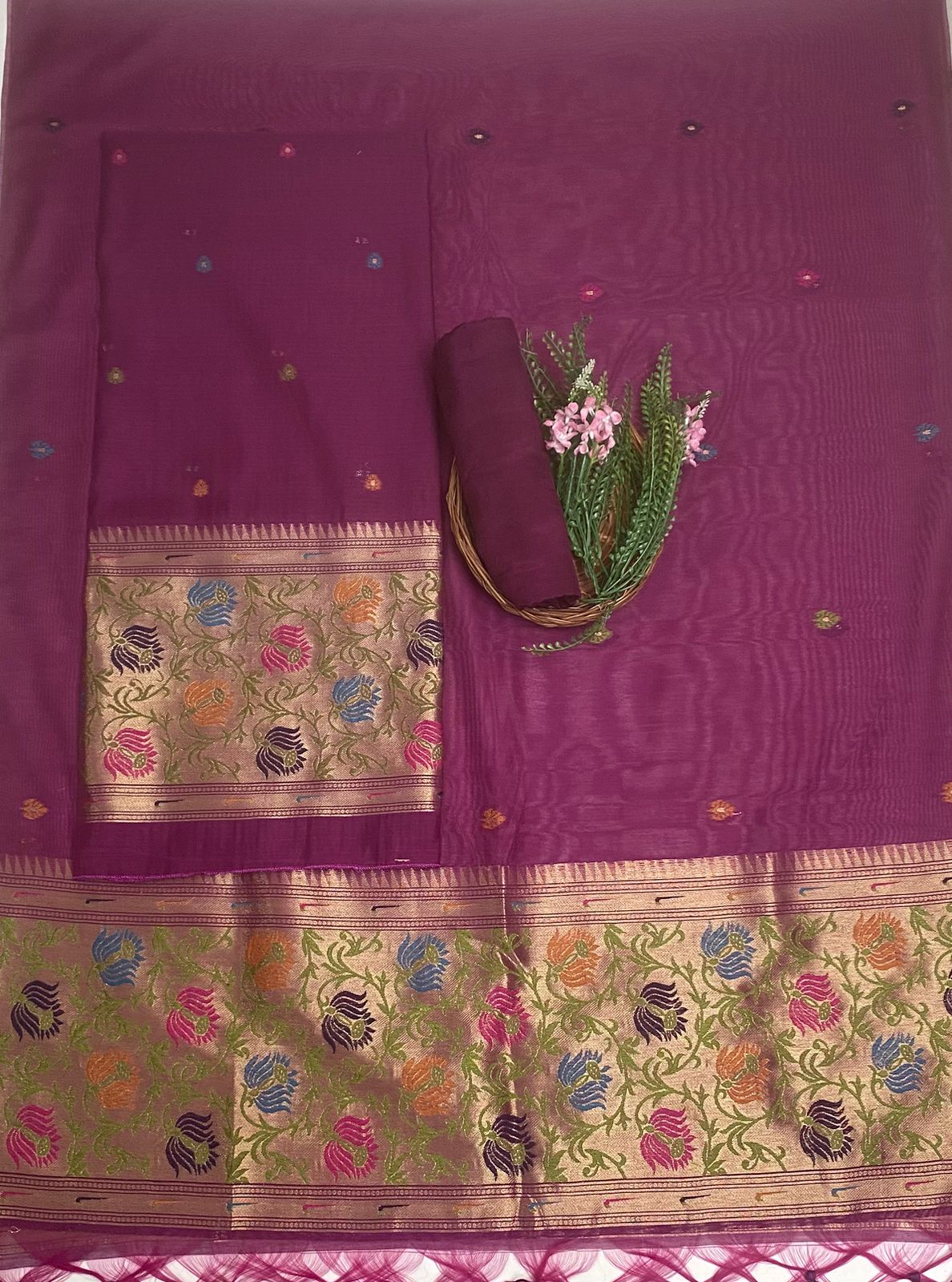 Jamdani Wine Suit Fabric / Jamdani Suits