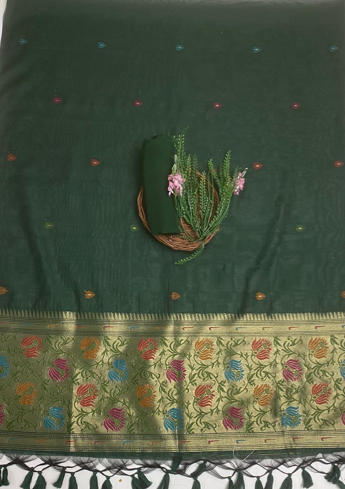 Jamdani Dark Green Suit Fabric / Jamdani Suits