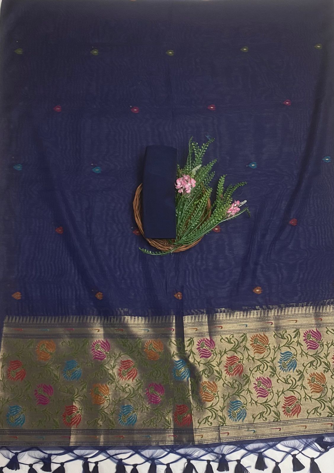 Jamdani Navy Blue Suit Fabric / Jamdani Suits