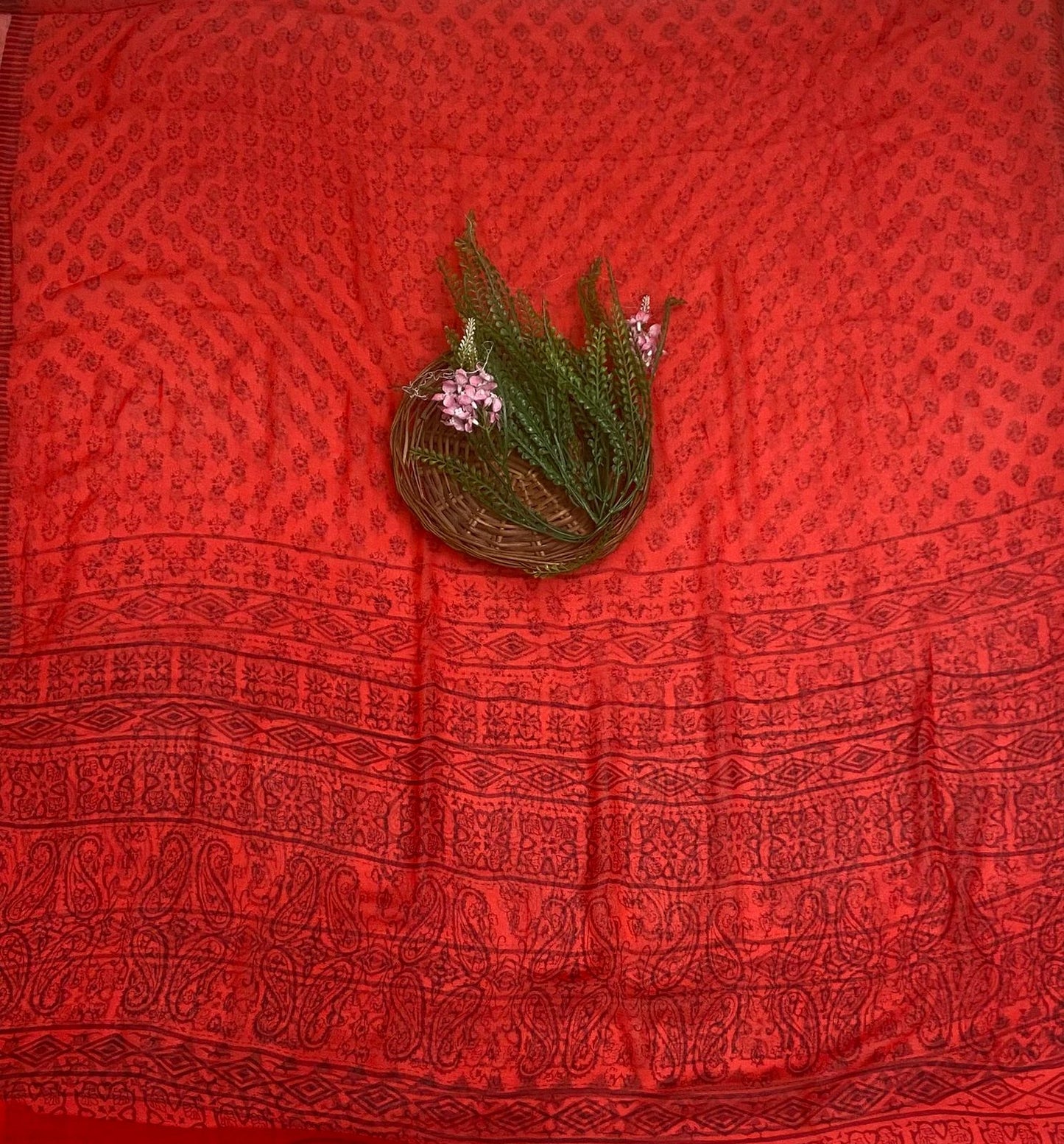 Crepe Red Suit Fabric / Phoolon Ka Ghar