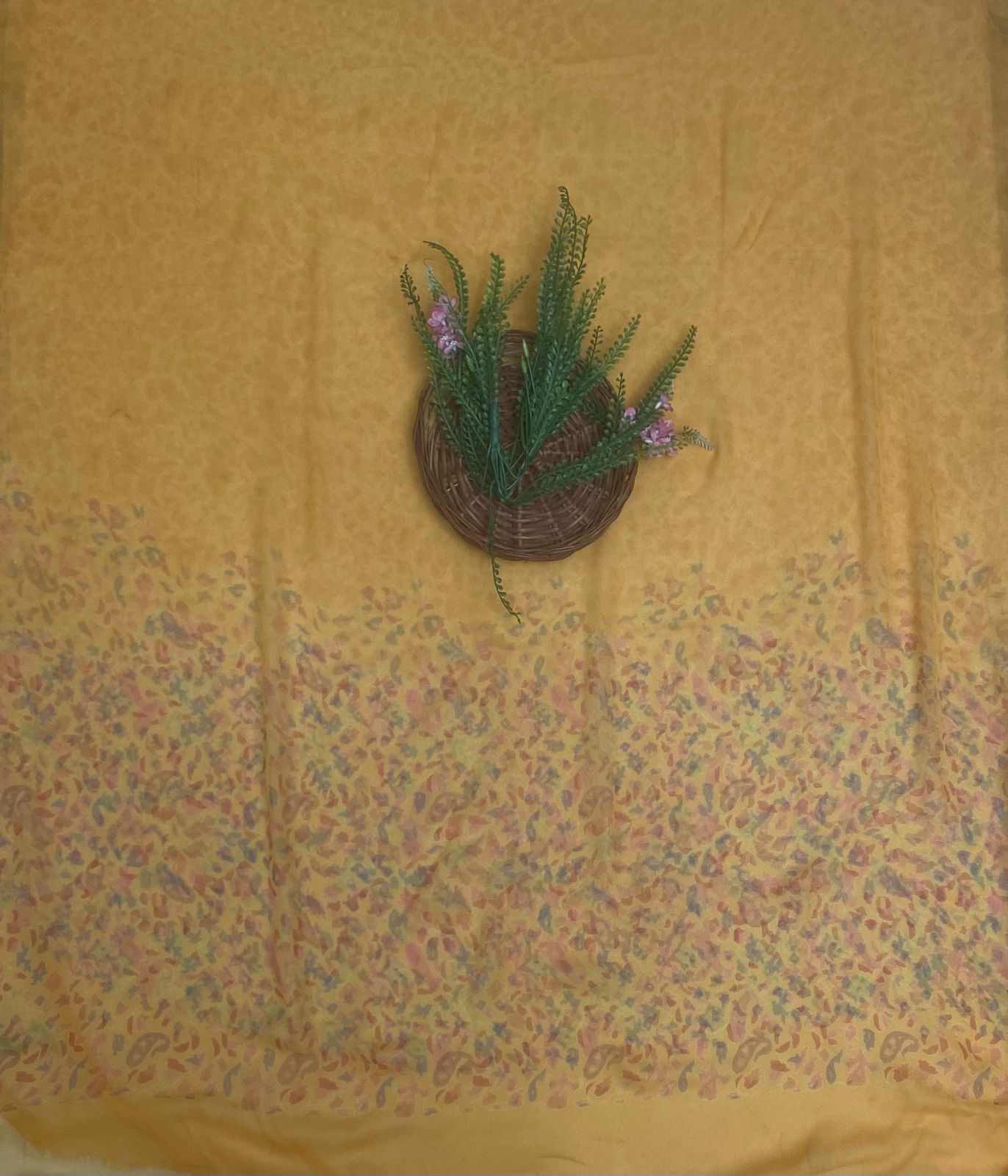 Crepe Mustard Yellow Suit Fabric / Phoolon Ka Ghar